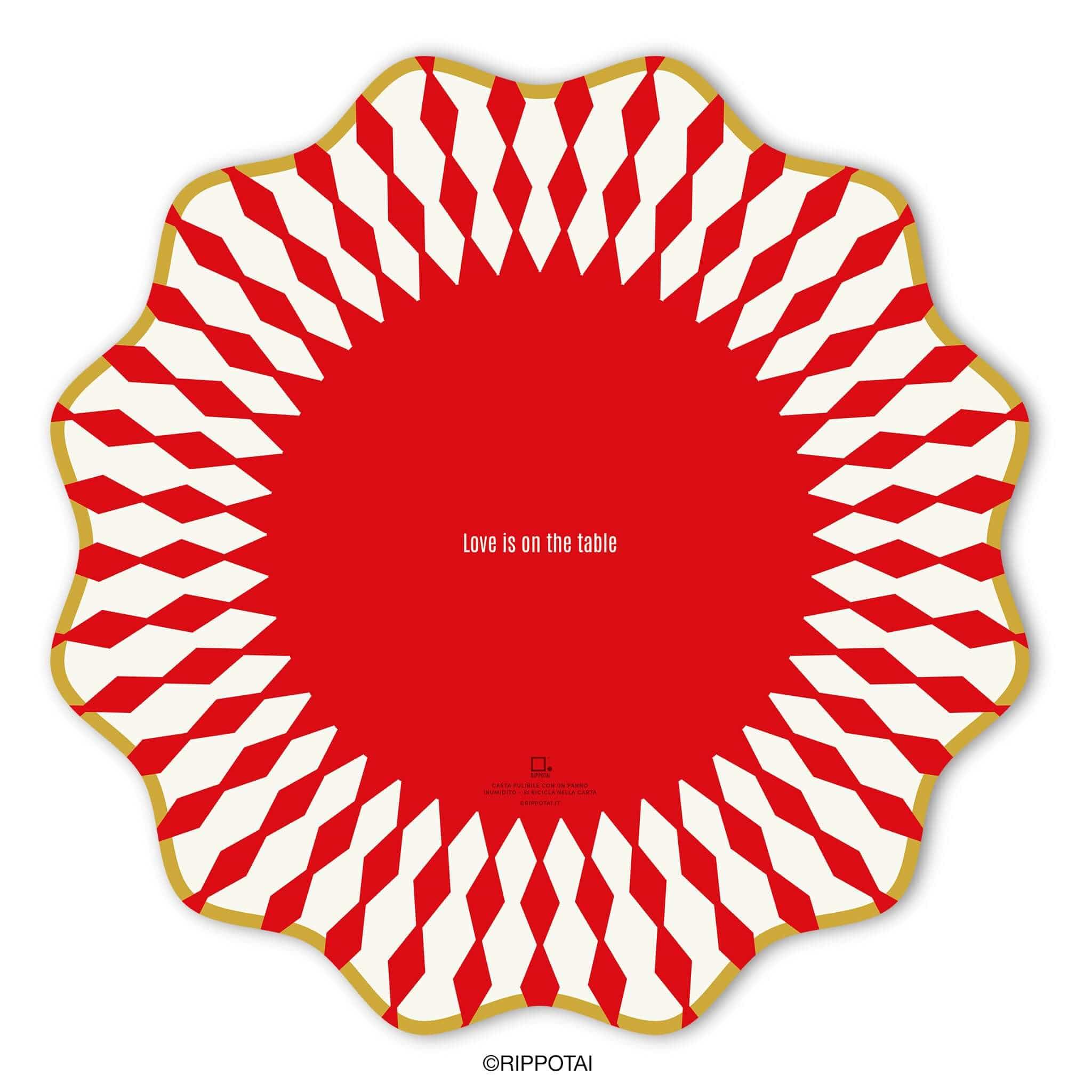 Rippotai Tovagliette Red Gold Sottopiatti Moderni e Sottobicchieri Coordinati 3pz – Collezione "Love is on the Table"