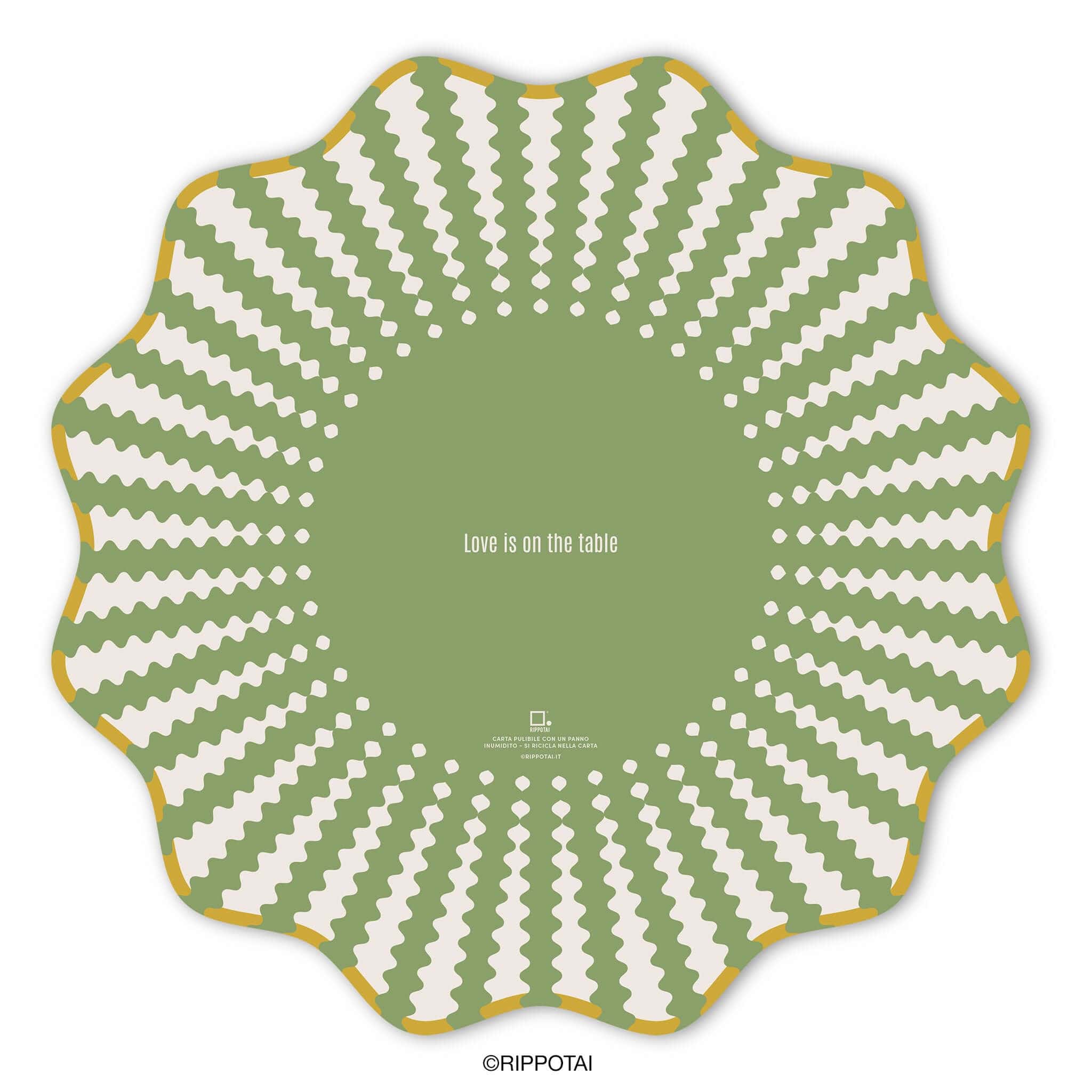 Rippotai Tovagliette Sottopiatti Eleganti Victoria Verde Salvia - Set 3 Sottopiatti + 3 Sottobicchieri