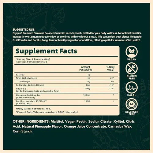 Trendzoy Health & Wellness Default Vital Source Nutrition-Feminine Balance Gummies - Hawaiian Pineapple 60 Gummies