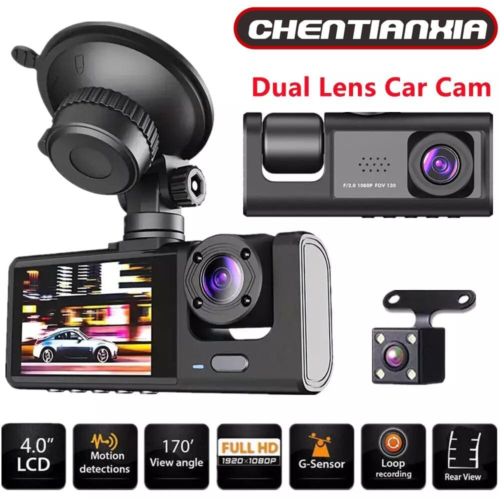 creatidrop 0 Black 1080P Dual Lens Car Dash Cam Recorder G Sensor DVR Front And Rear Camera Video