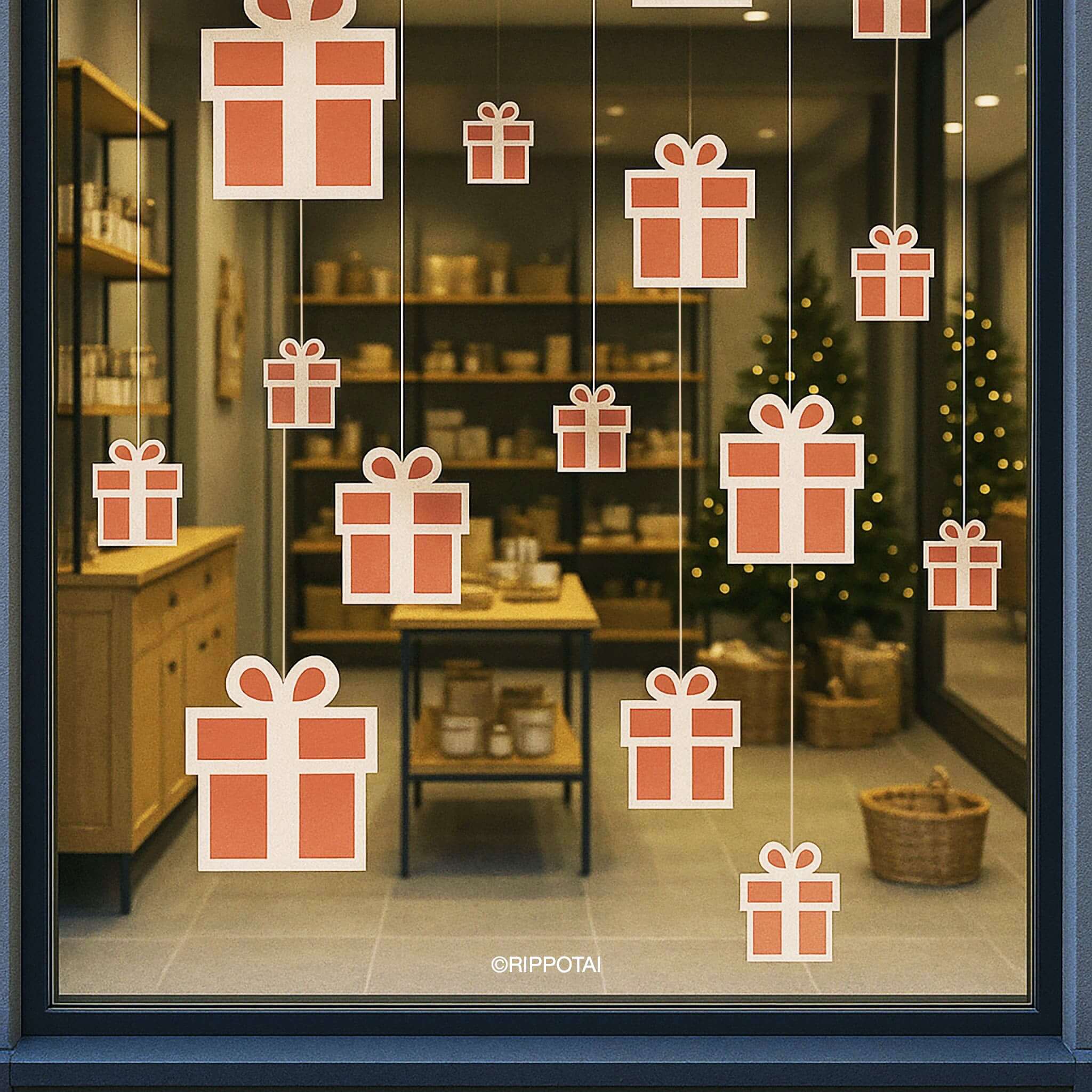 Rippotai Ornamenti natalizi Addobbi vetrine natalizie in cartone – Pacchetti Regalo (set da 4)