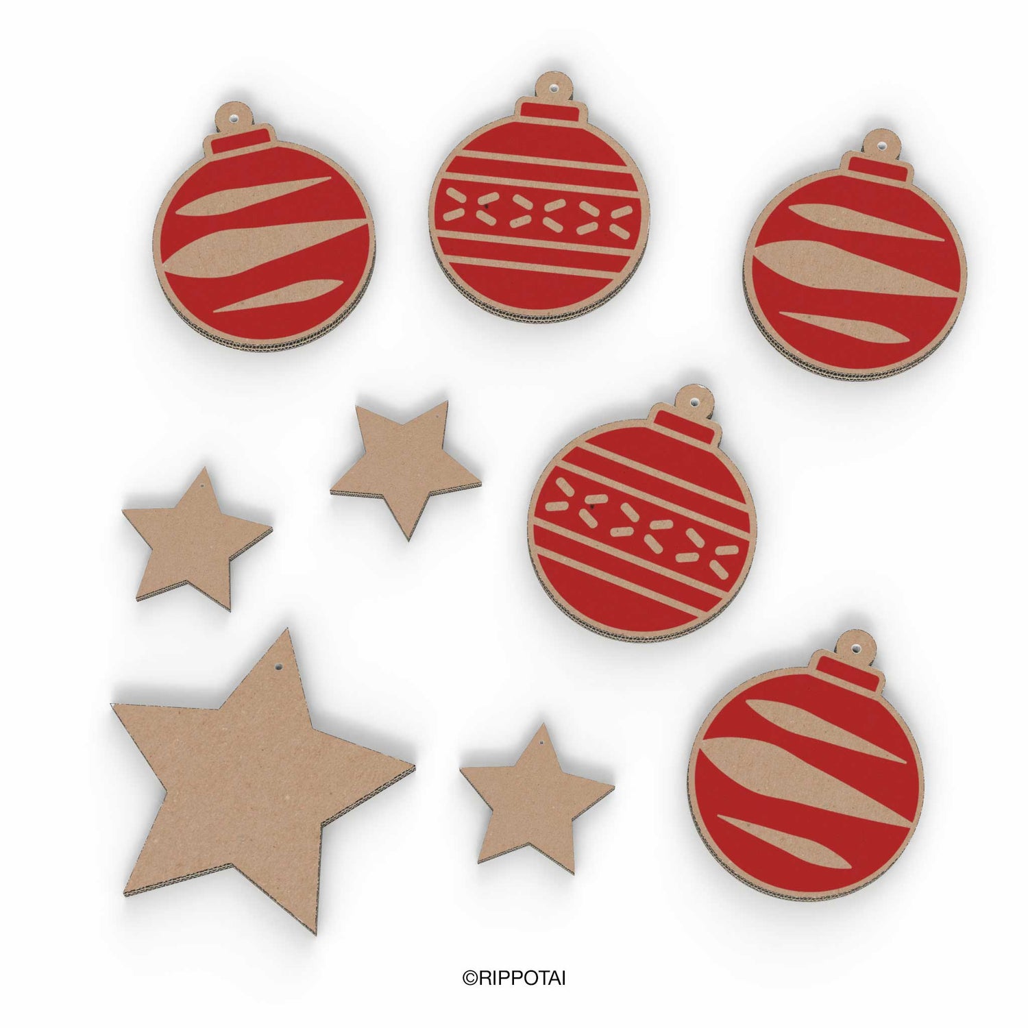 Rippotai Ornamenti natalizi Decorazioni per vetrine natalizie in cartone – Palline e Stelle (set da 9)