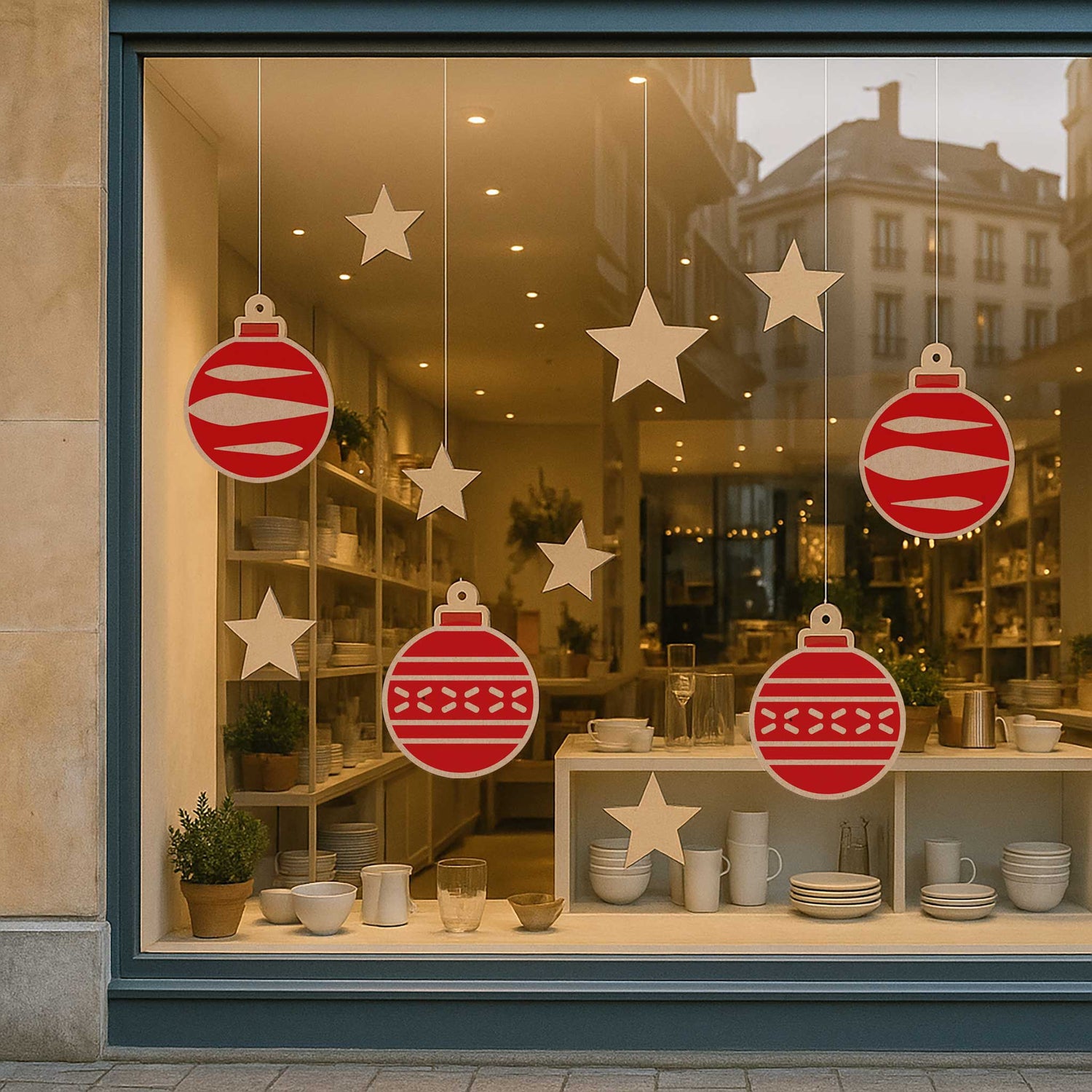 Rippotai Ornamenti natalizi Decorazioni per vetrine natalizie in cartone – Palline e Stelle (set da 9)