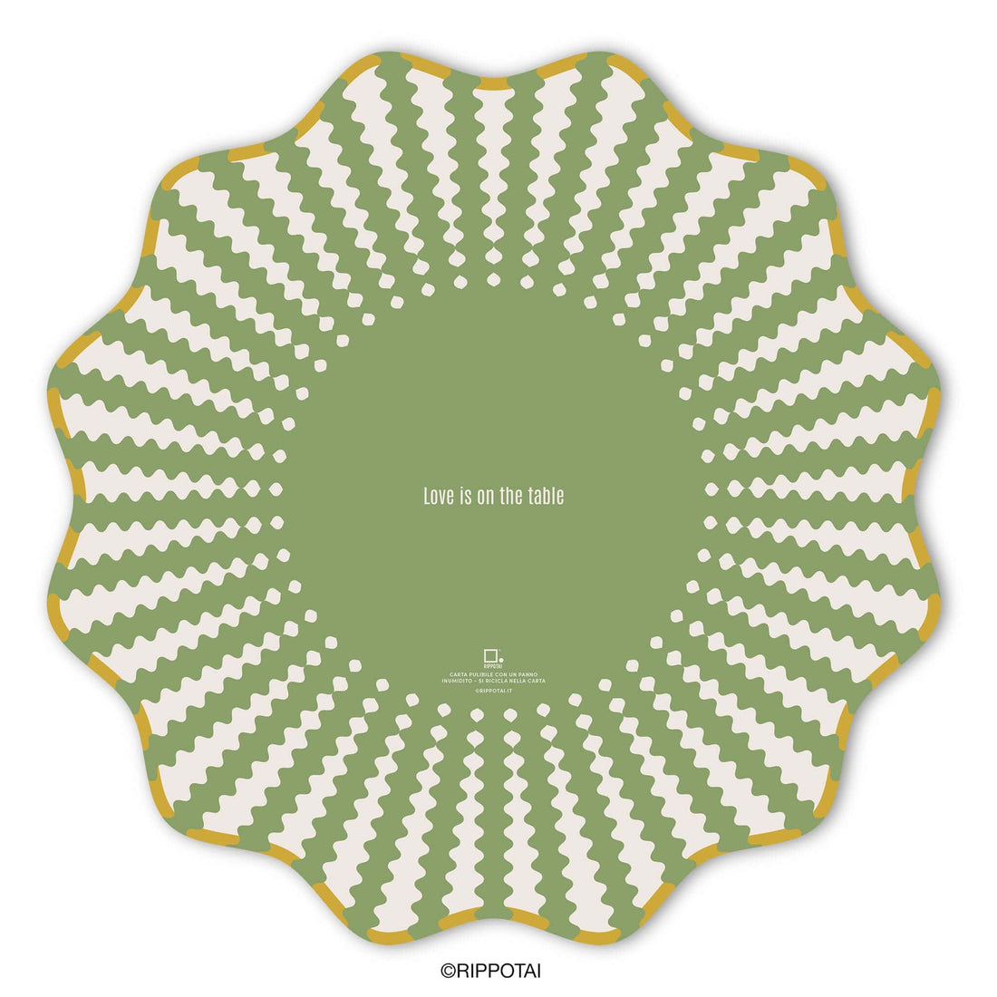 Rippotai Tovagliette Sottopiatti Eleganti Victoria Verde Salvia - Set 3 Sottopiatti + 3 Sottobicchieri