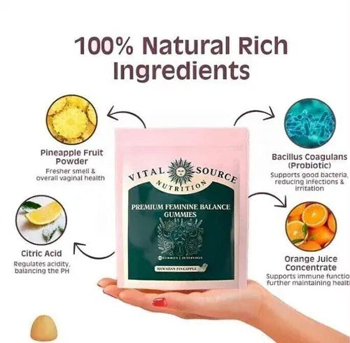 Trendzoy Health &amp; Wellness Default Vital Source Nutrition-Feminine Balance Gummies - Hawaiian Pineapple 60 Gummies