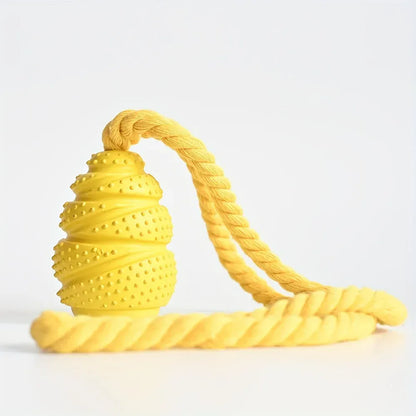 Trendzoy Yellow rope Durable Rubber Dog Chew Toy with Treat Dispenser-Interactive Puzzle Grenade Design for Mental Stimulation &amp; Dental Health